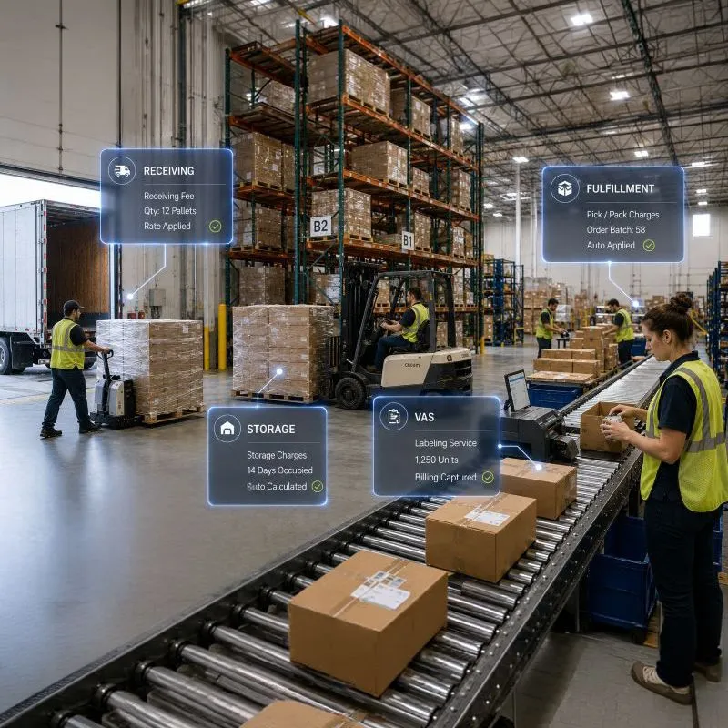 3PL billing in a warehouse environment, facilitated by QSSI PowerHouse WMS.